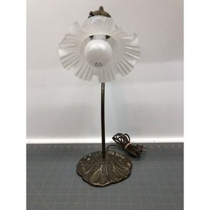 Vintage Brass Single Lilly Pad Goose Neck Table Lamp Light